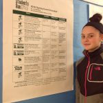 student standing in front of poster